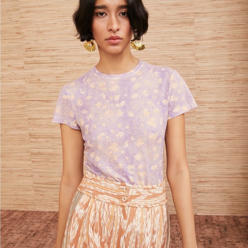 Ulla Johnson Estelle T-Shirt in Lavender Handprint Dot - Size XS/S